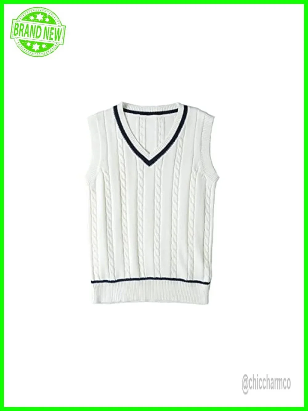 Women's Striped Cable Knit Sweater Vest V Neck Sleeveless Pullover